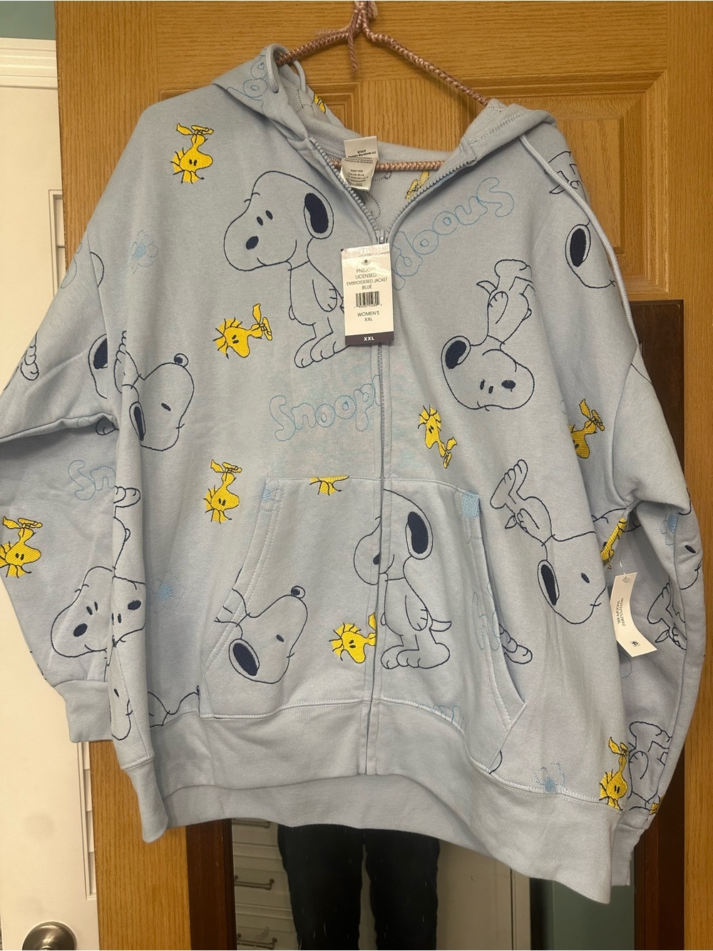 Peanuts Light Blue Snoopy & Woodstock Hoodie with Yellow Accents